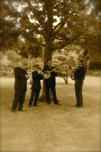 New Orleans Funeral Jazz Band-playing under a tree after the service